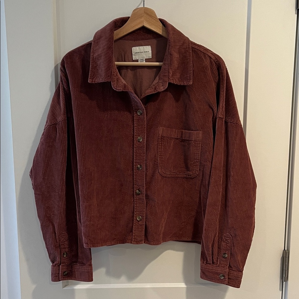 American Eagle Outfitters Corduroy Button Down Shirt Crop- Rust